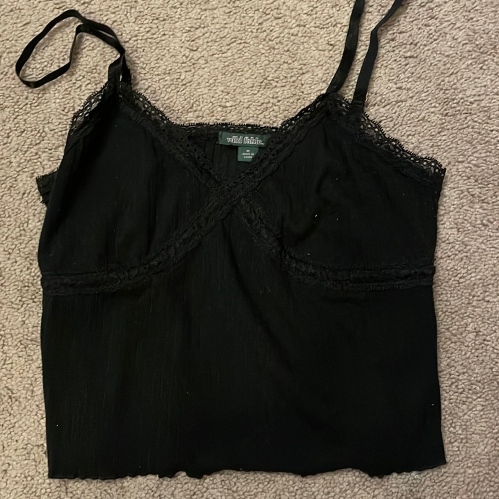 Black tank top with lace trim